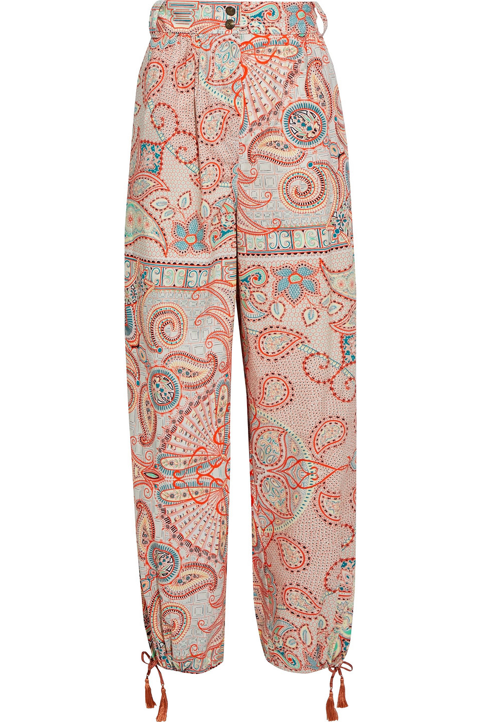 Tasseled printed cotton-broadcloth tapered pants