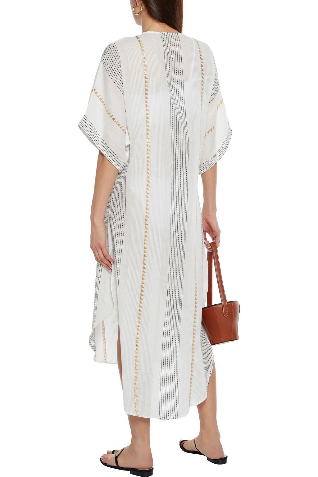 VIX PAULA HERMANNY Metallic-trimmed embroidered cotton-gauze kaftan