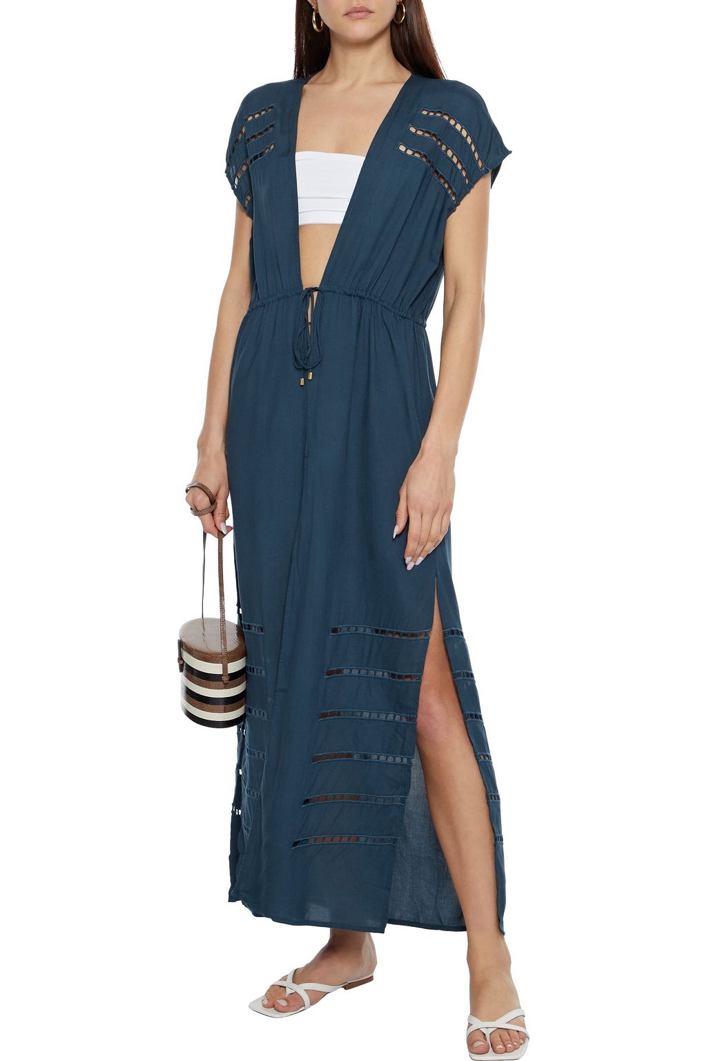 VIX PAULA HERMANNY Pamela tie-front crochet-trimmed voile kaftan