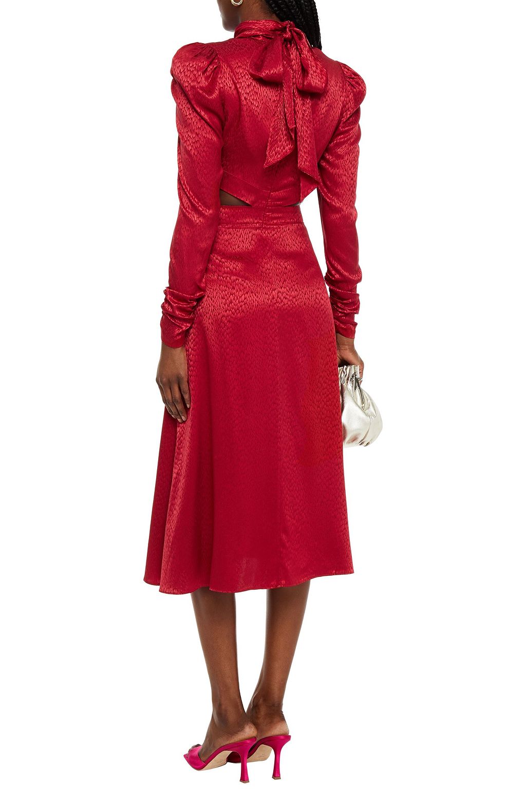 RONNY KOBO Carla cutout silk-blend satin-jacquard midi dress