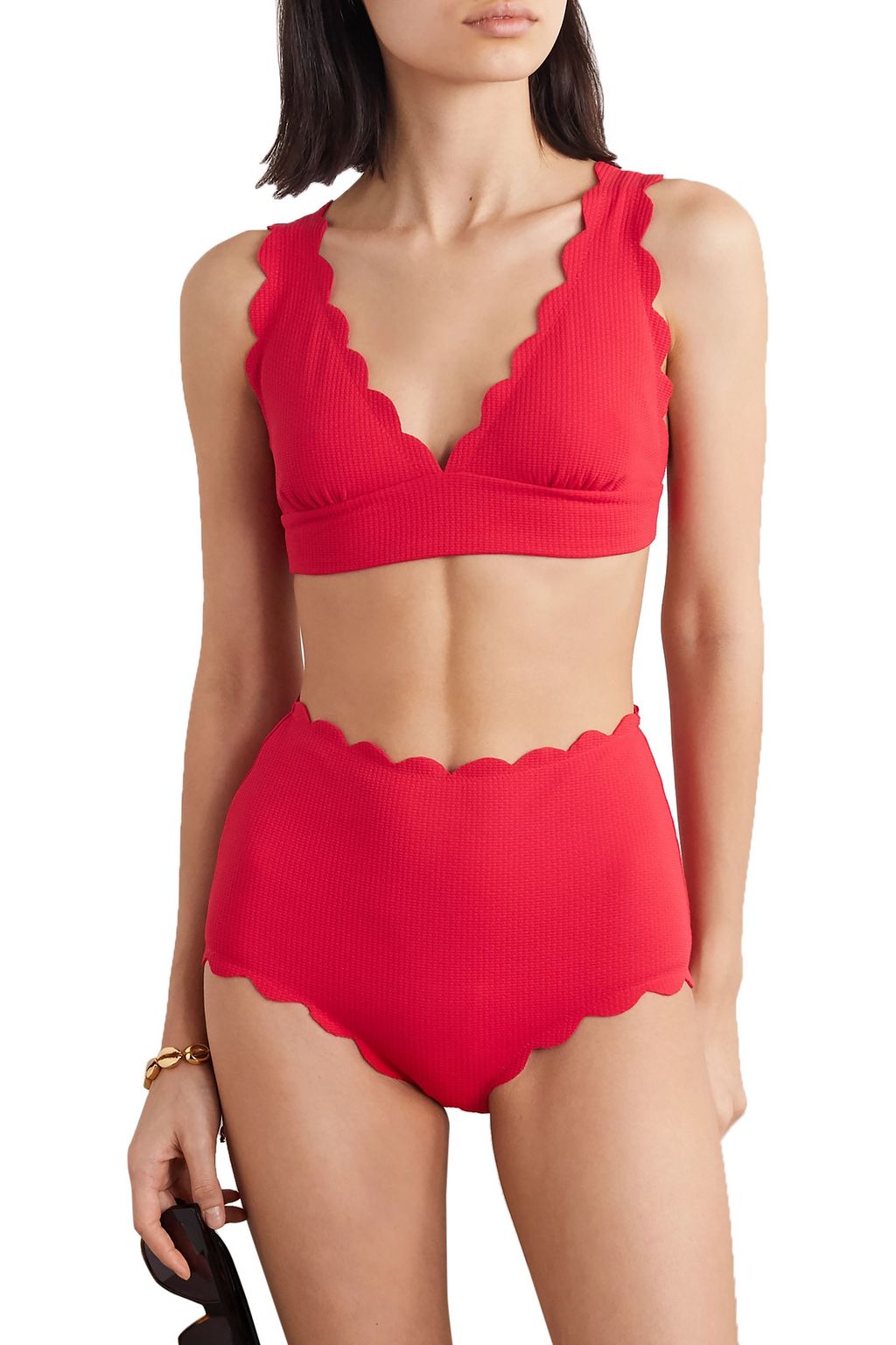 MARYSIA Santa Clara scalloped stretch-crepe bikini top