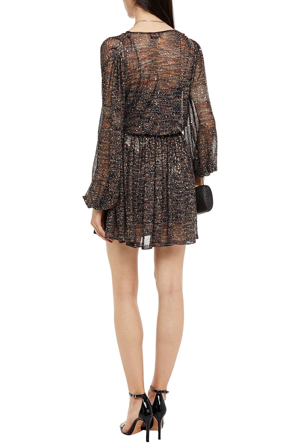 MISSONI Wrap-effect sequined crochet-knit mini dress