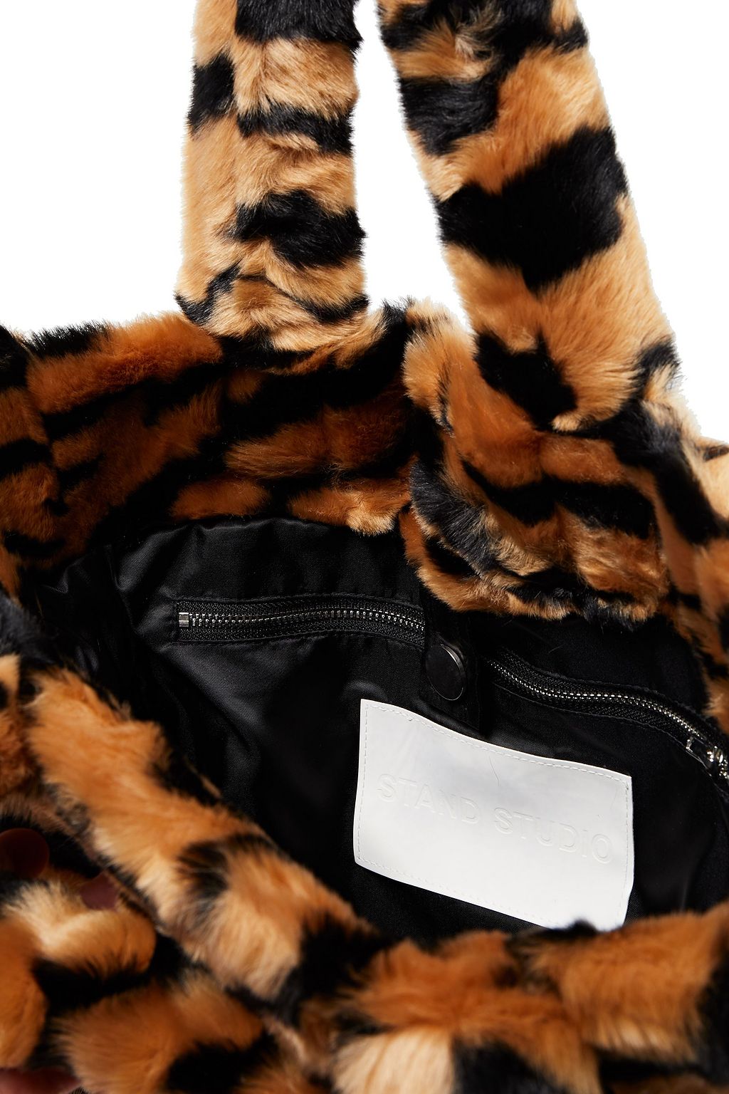 STAND STUDIO Lola tiger-print faux fur tote