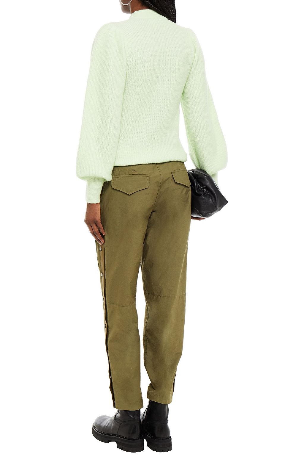 GANNI Gathered brushed ribbed-knit sweater