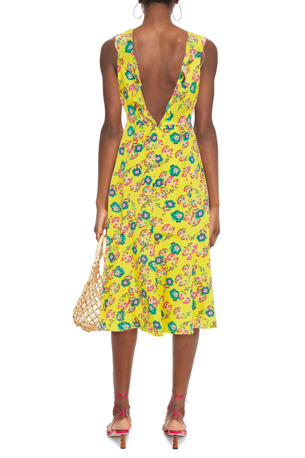 SALONI Holly ruffle-trimmed printed silk crepe de chine midi dress