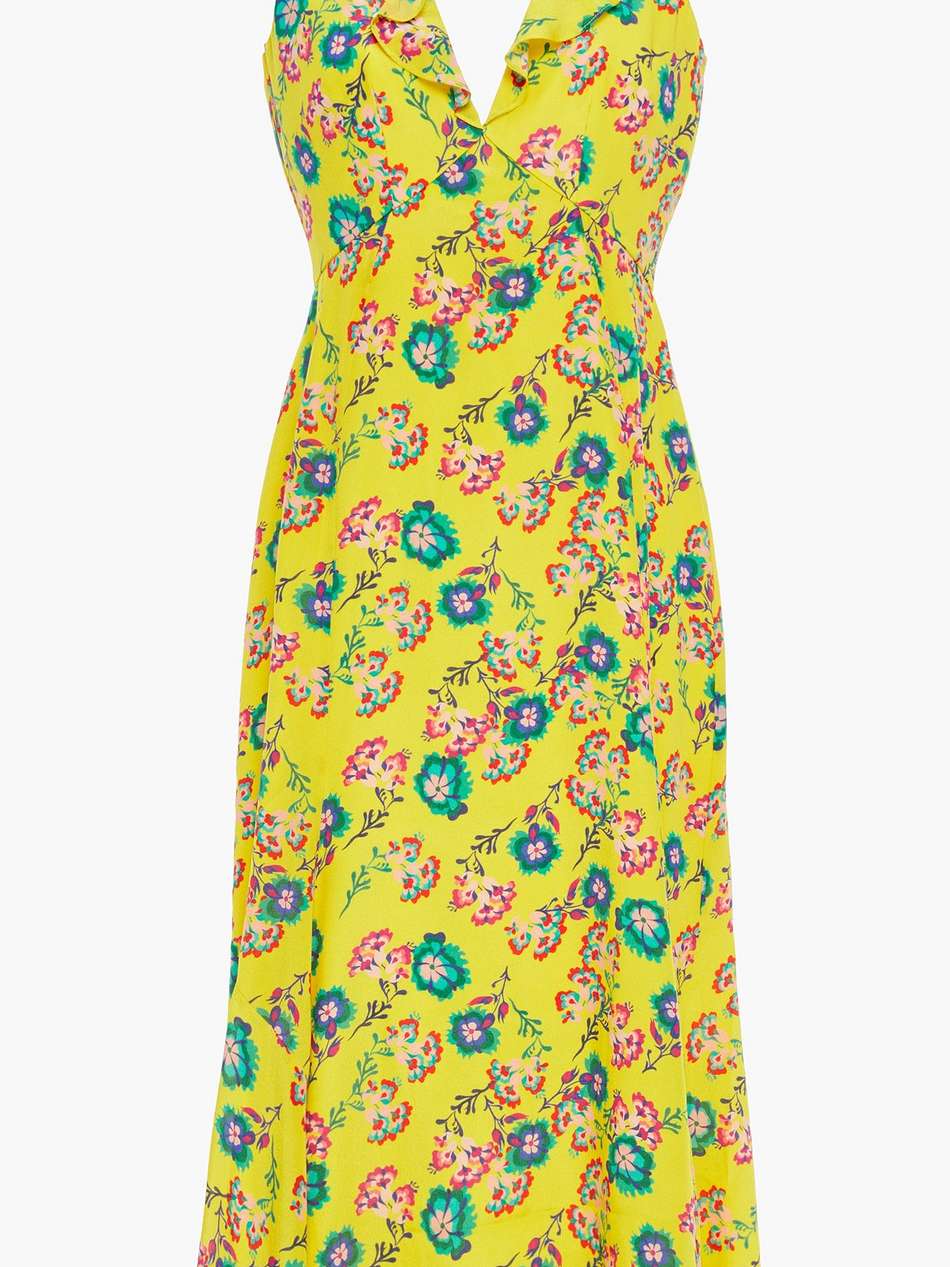 holly ruffle-trimmed floral-print silk crepe de chine midi dress