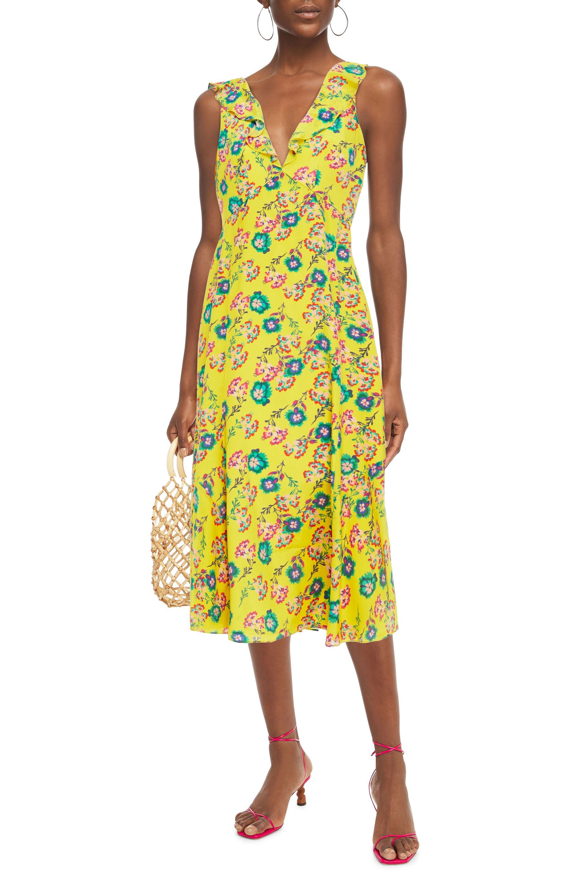 Saloni Holly ruffle-trimmed floral-print silk crepe de chine midi dress