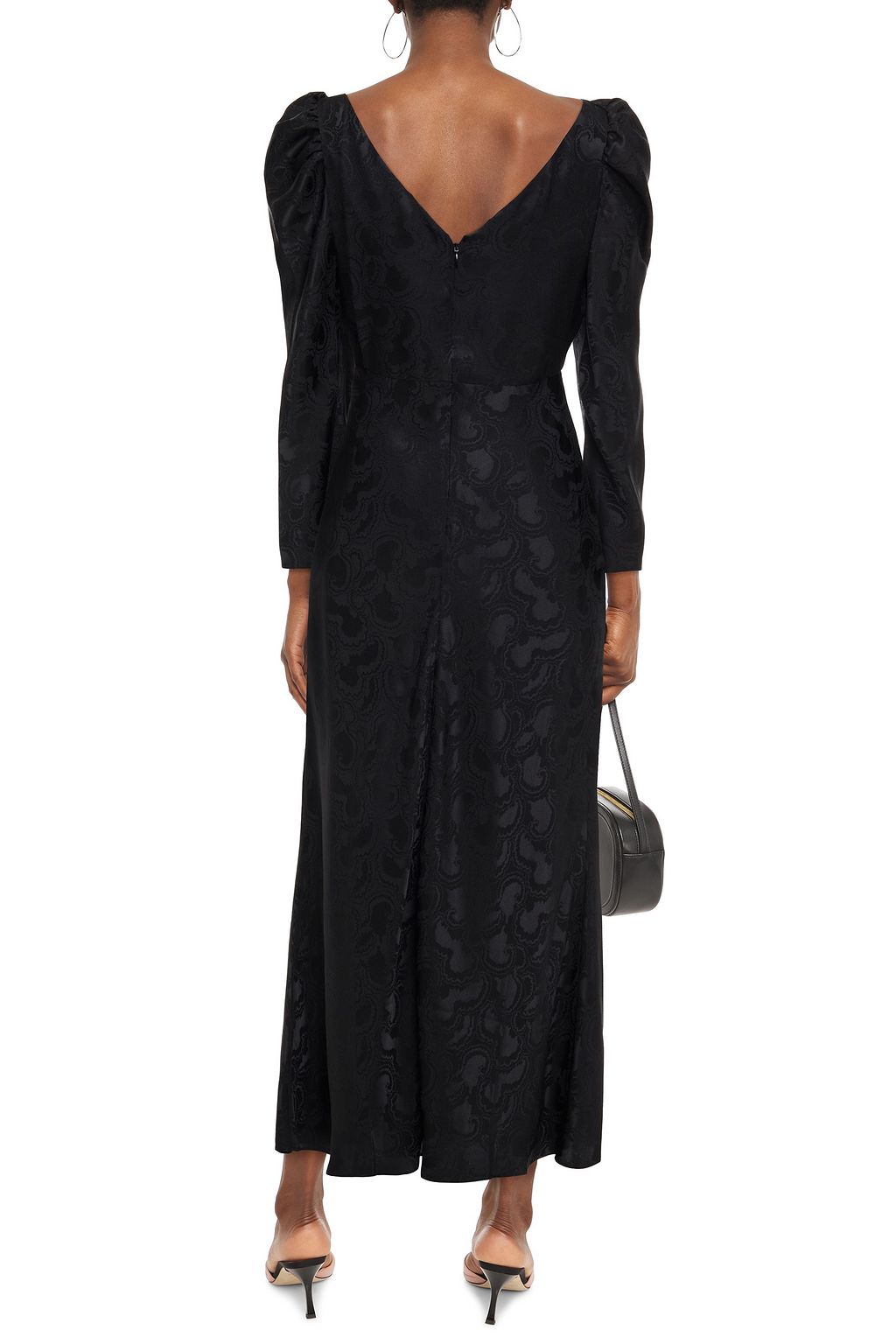 SALONI Alena gathered silk-jacquard midi dress