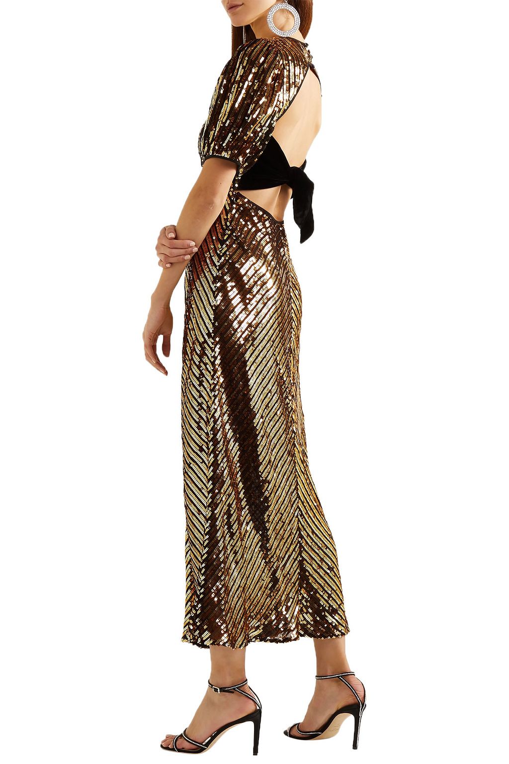 RIXO Daisy velvet-trimmed cutout sequined georgette midi dress