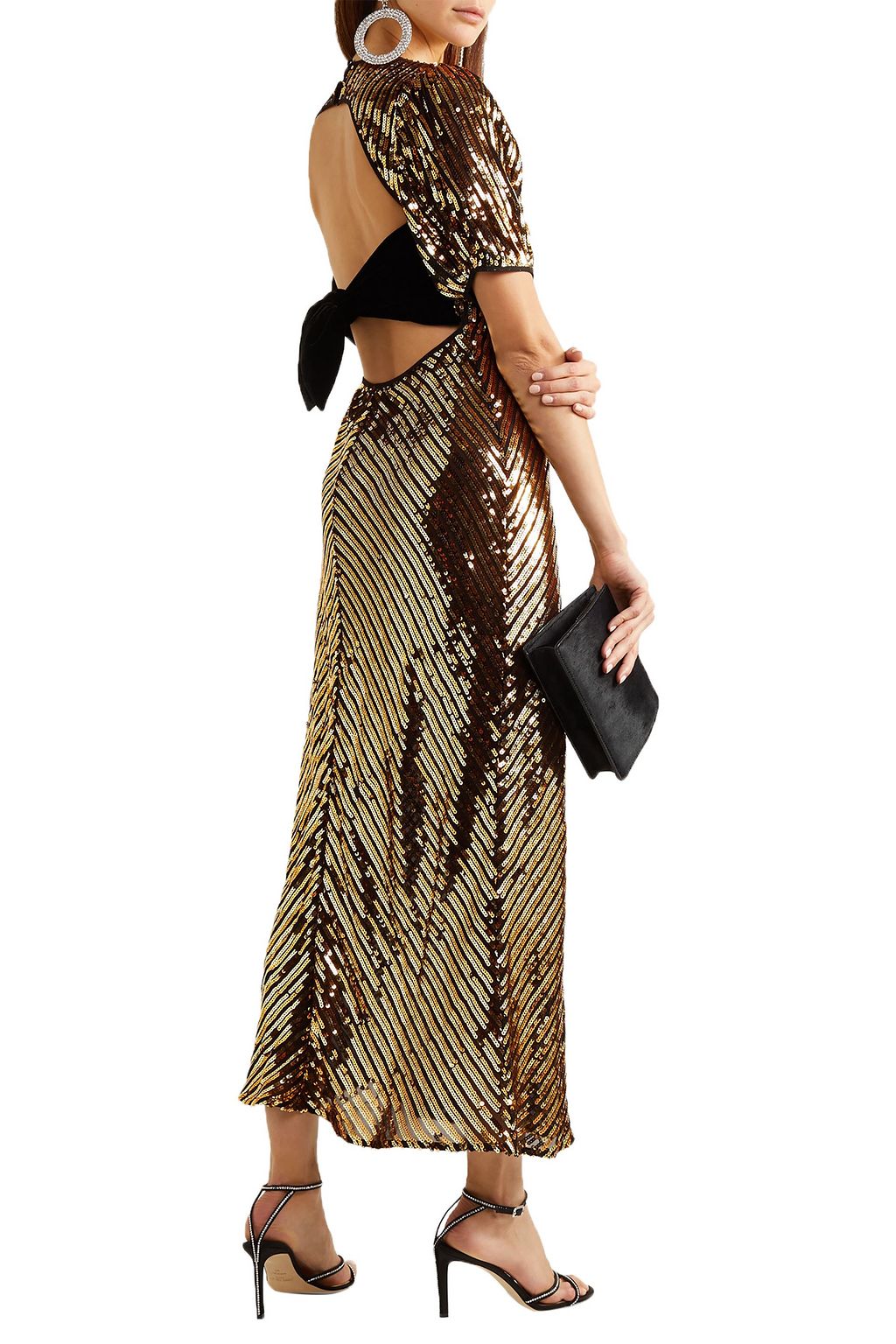 RIXO Daisy velvet-trimmed cutout sequined georgette midi dress