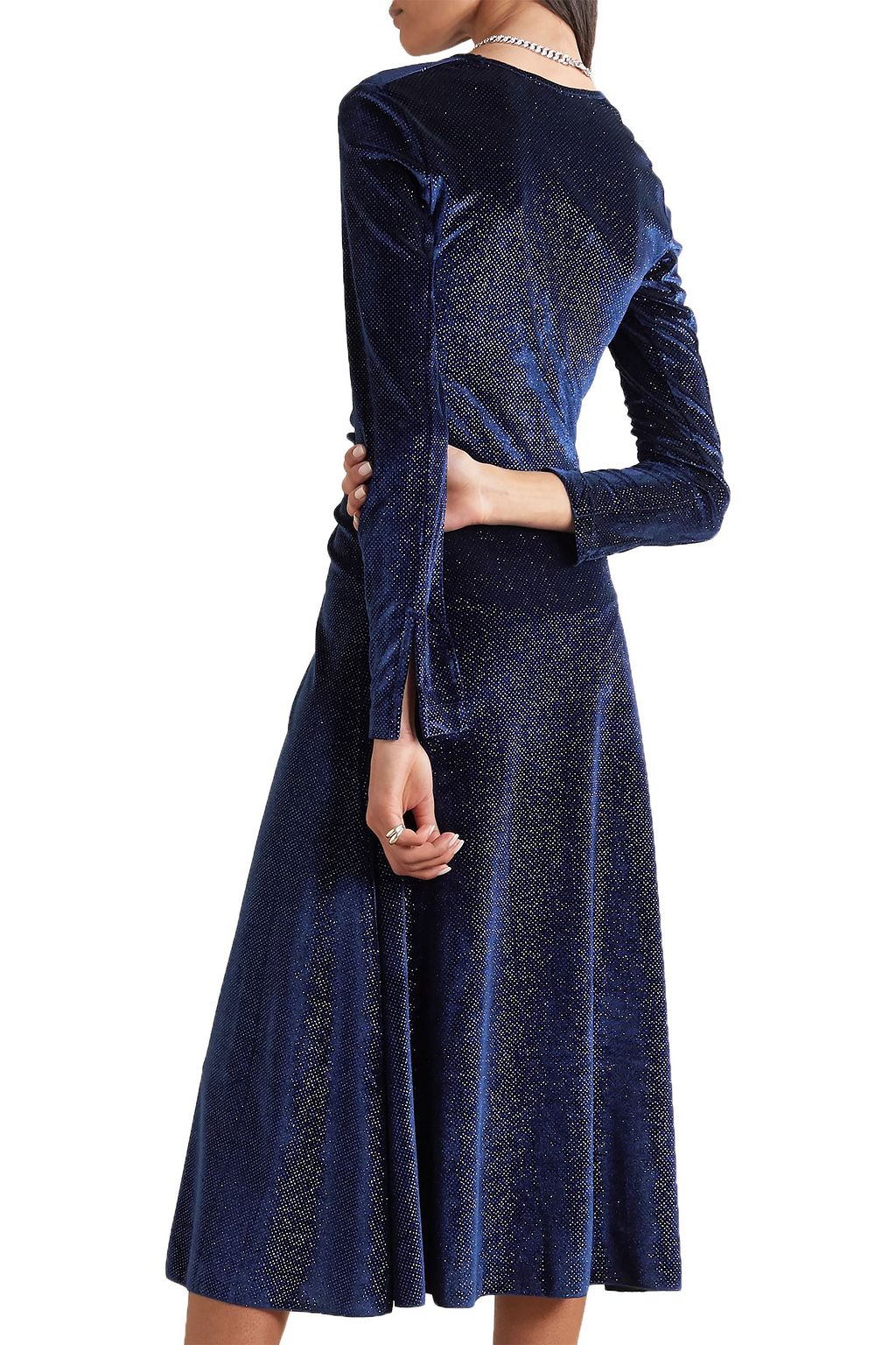 ROTATE BIRGER CHRISTENSEN Ruched glittered velvet midi dress