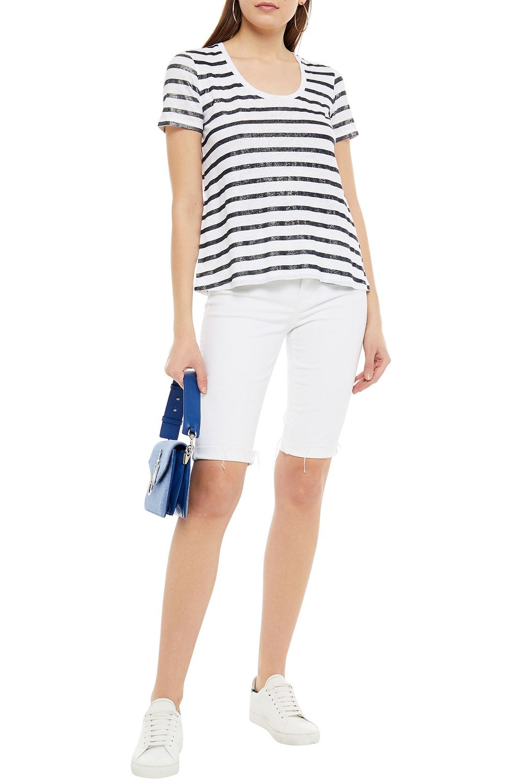 MAJESTIC FILATURES Metallic striped linen-blend jersey T-shirt