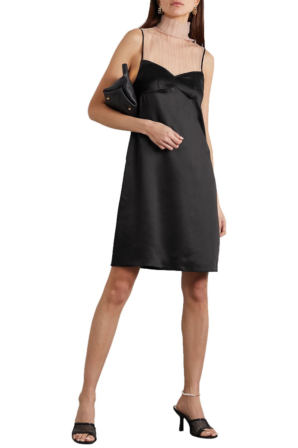 GAUCHERE Pepina pleated mesh and satin turtleneck mini dress
