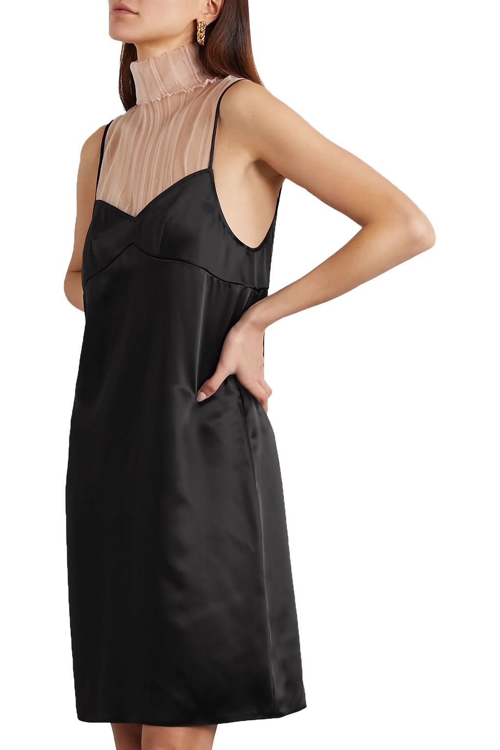 GAUCHERE Pepina pleated mesh and satin turtleneck mini dress