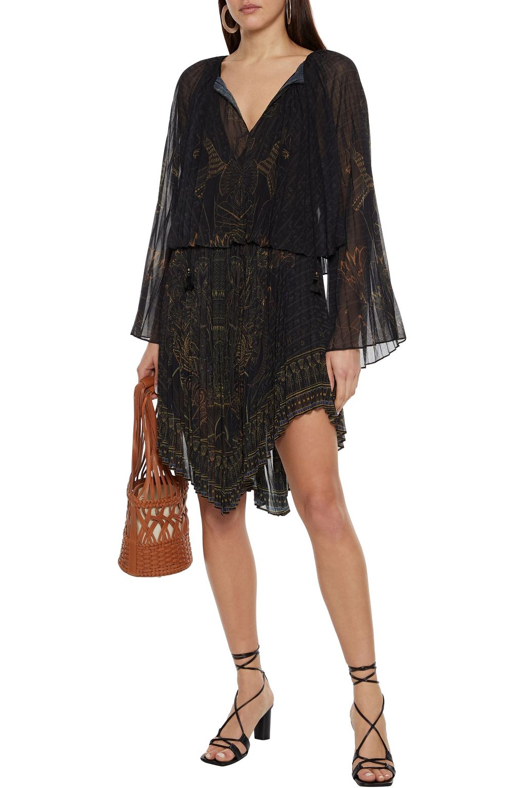 CAMILLA Layered pleated printed chiffon mini dress