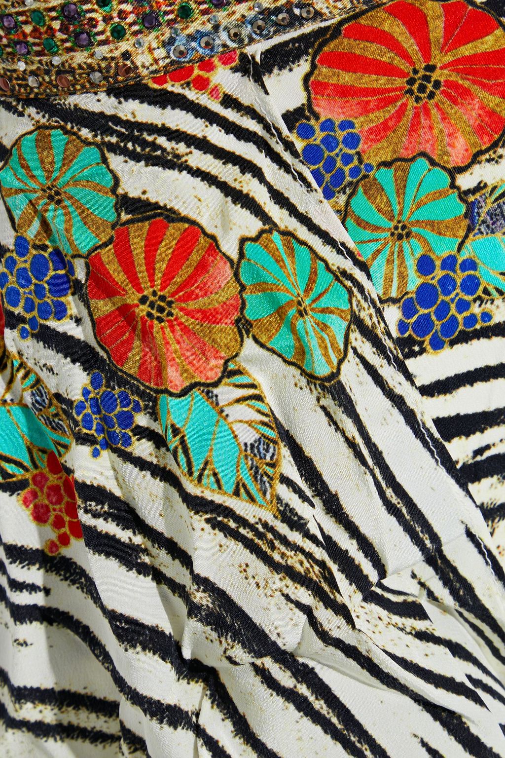 CAMILLA Crystal-embellished draped printed silk crepe de chine shorts