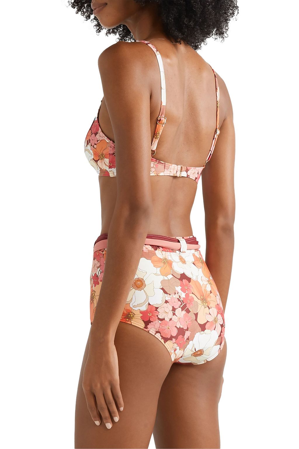 PEONY SWIMWEAR Belted floral-print bikini briefs