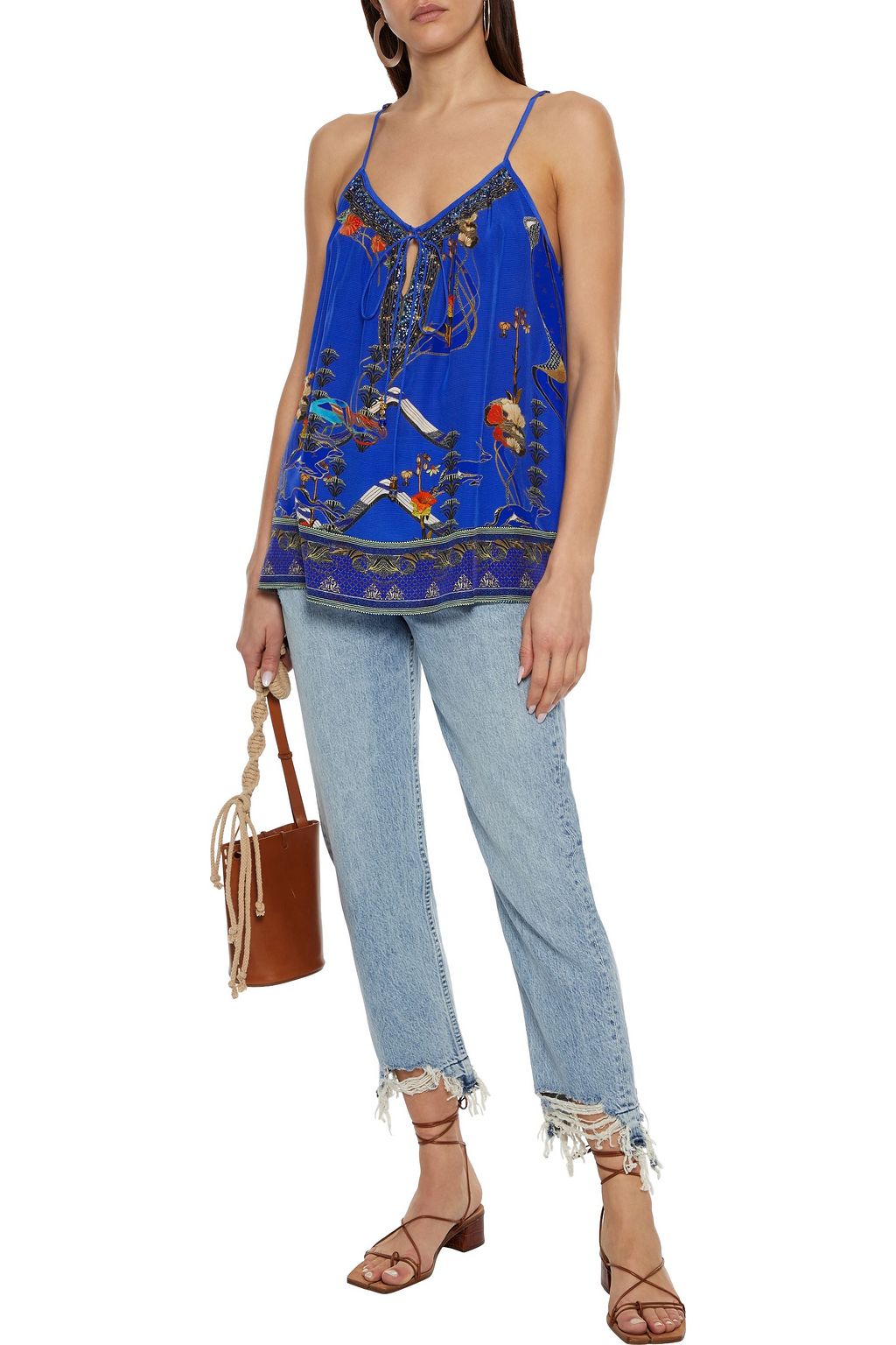CAMILLA Crystal-embellished printed silk crepe de chine camisole