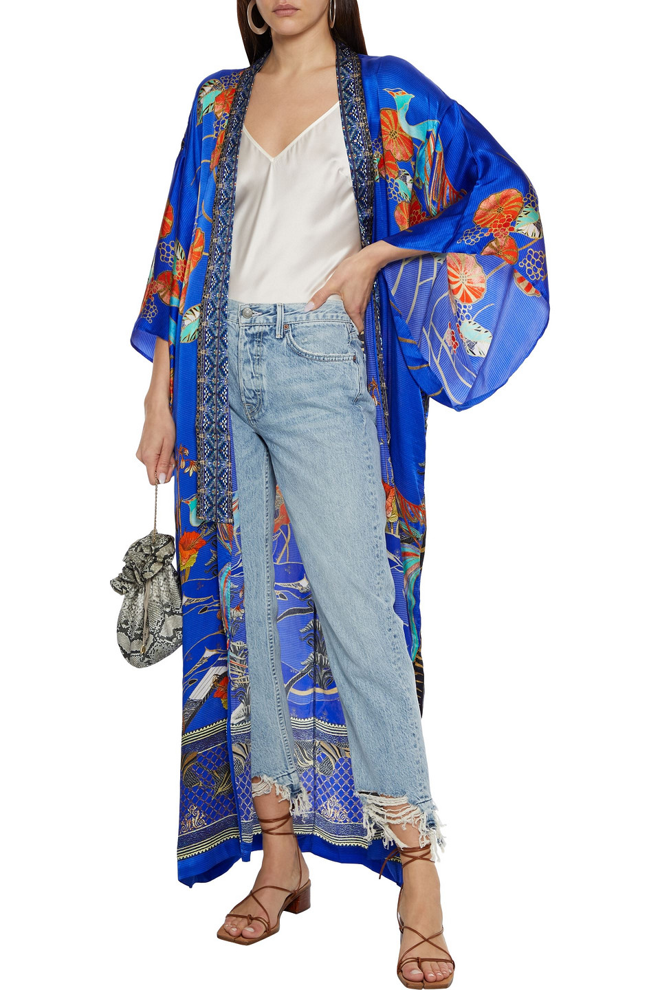 Camilla Crystal-embellished Printed Silk Crepe De Chine Kimono In Royal Blue
