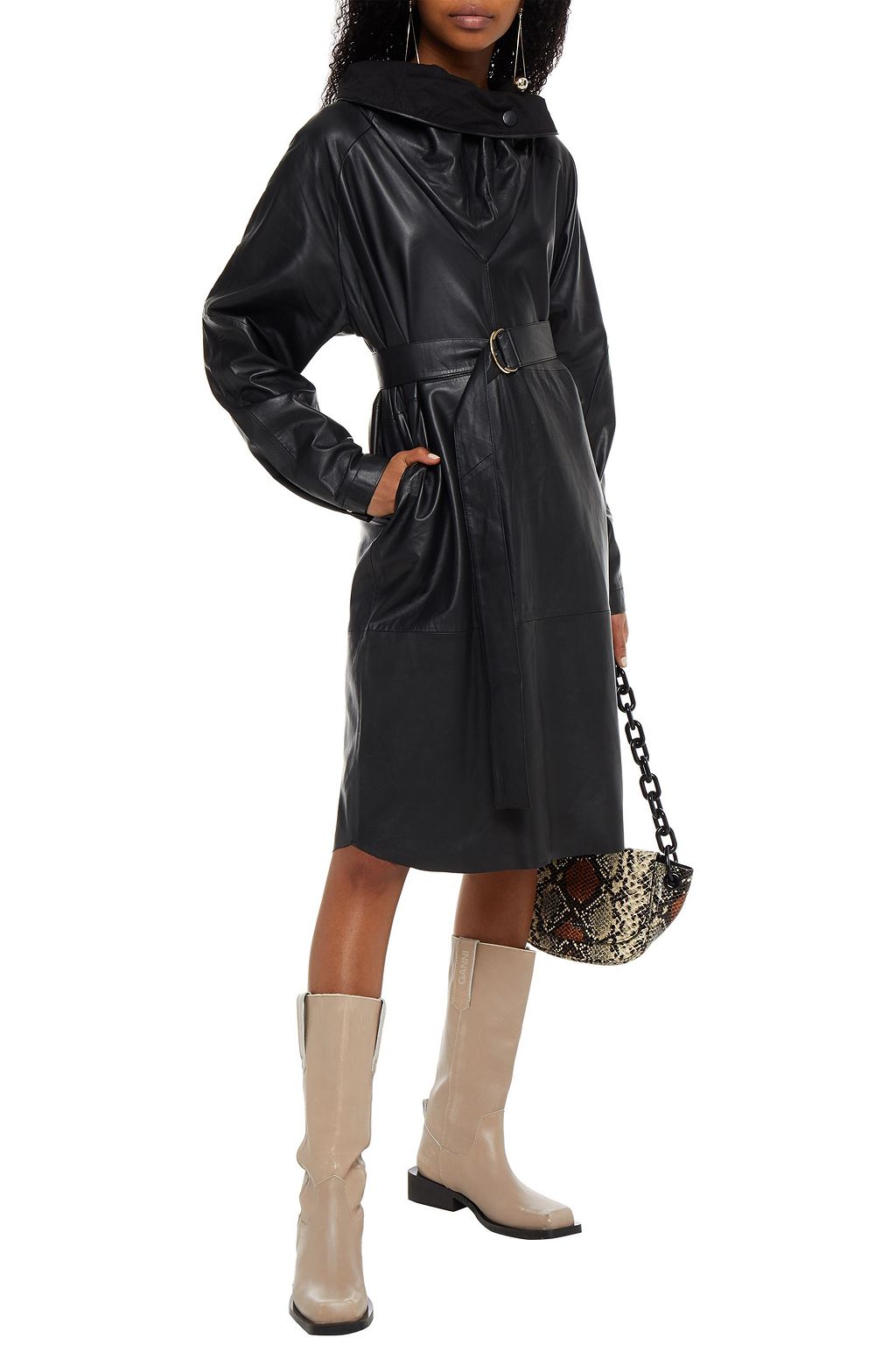 REMAIN BIRGER CHRISTENSEN Sortie belted draped leather dress