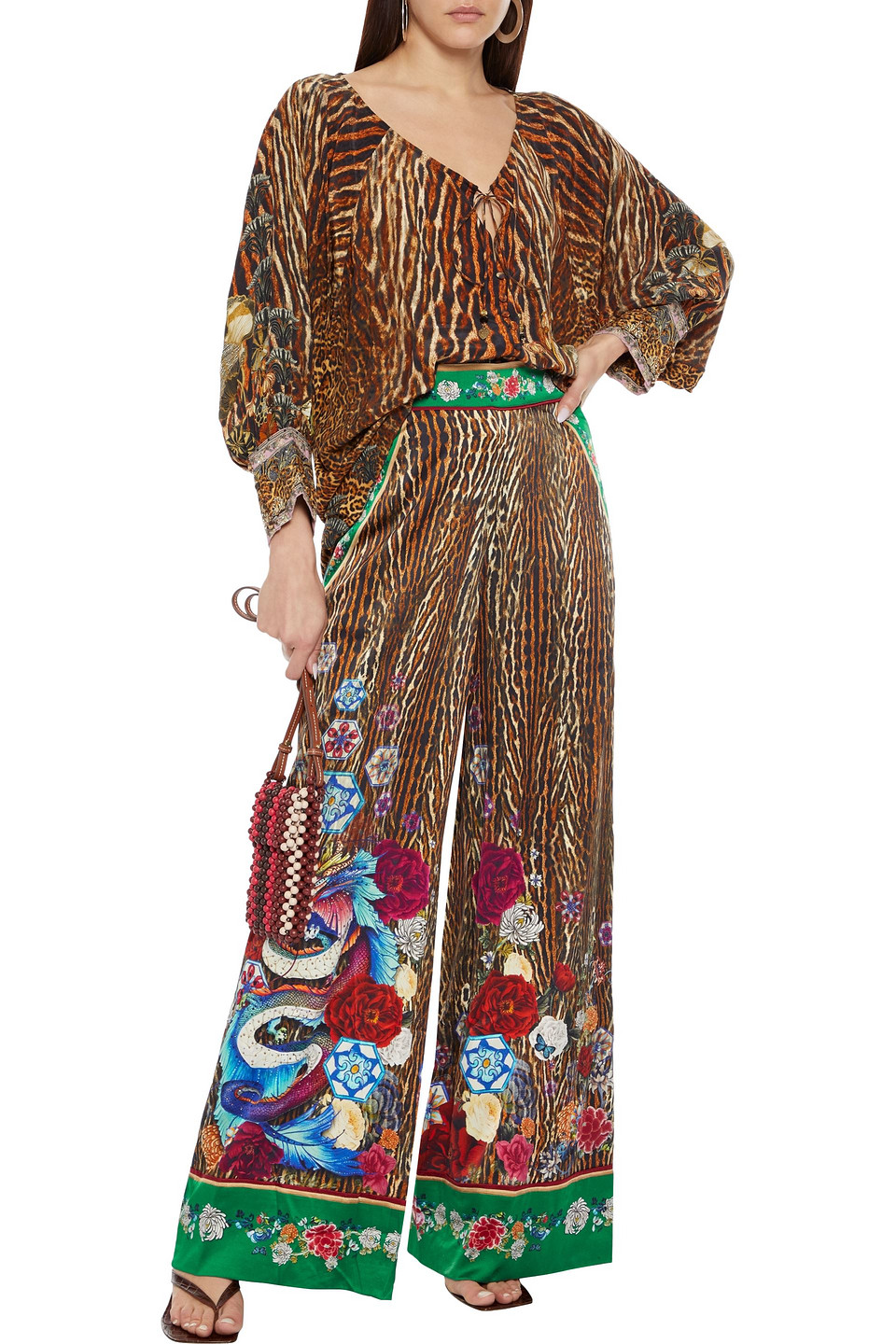 Camilla Crystal-embellished Printed Silk Crepe De Chine Wide-leg Trousers In Animal Print