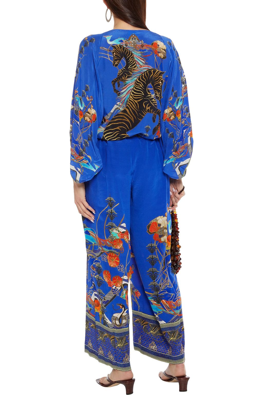 CAMILLA Crystal-embellished printed silk crepe de chine blouse