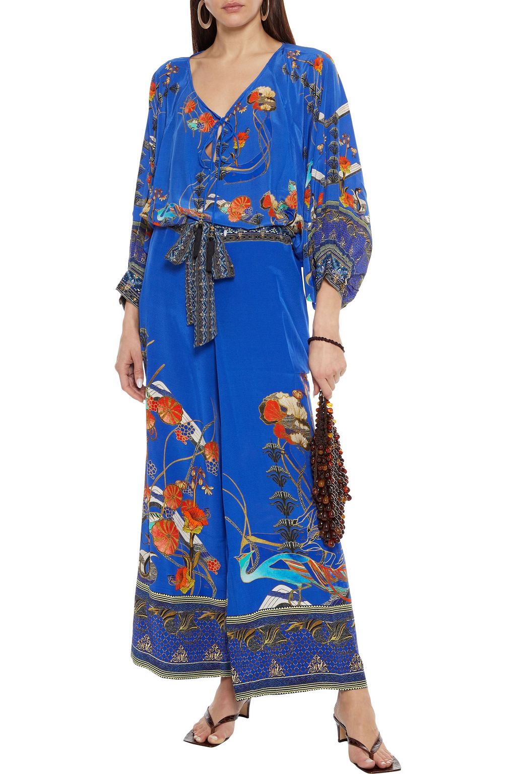 CAMILLA Crystal-embellished printed silk crepe de chine blouse