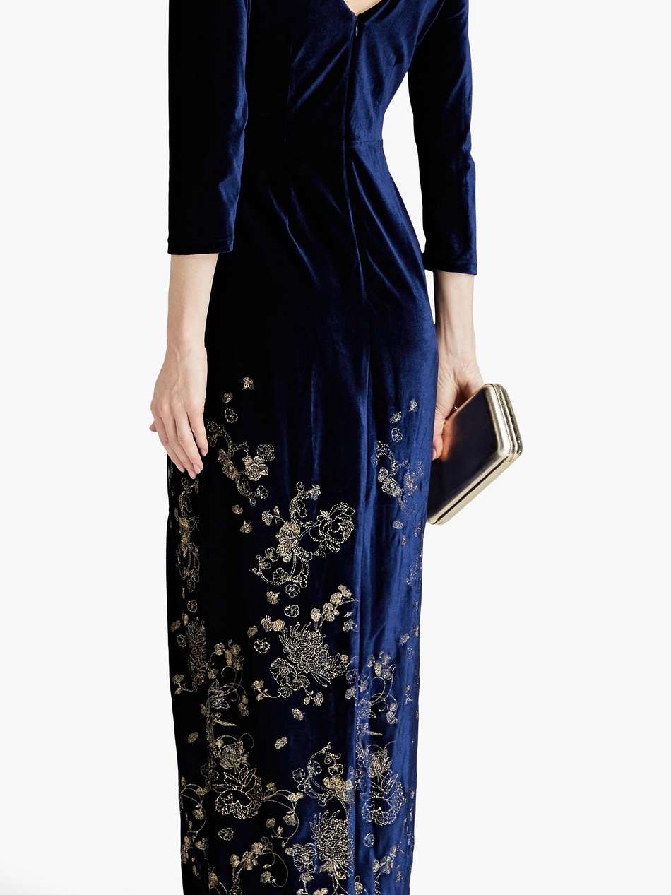 embroidered stretch-velvet gown