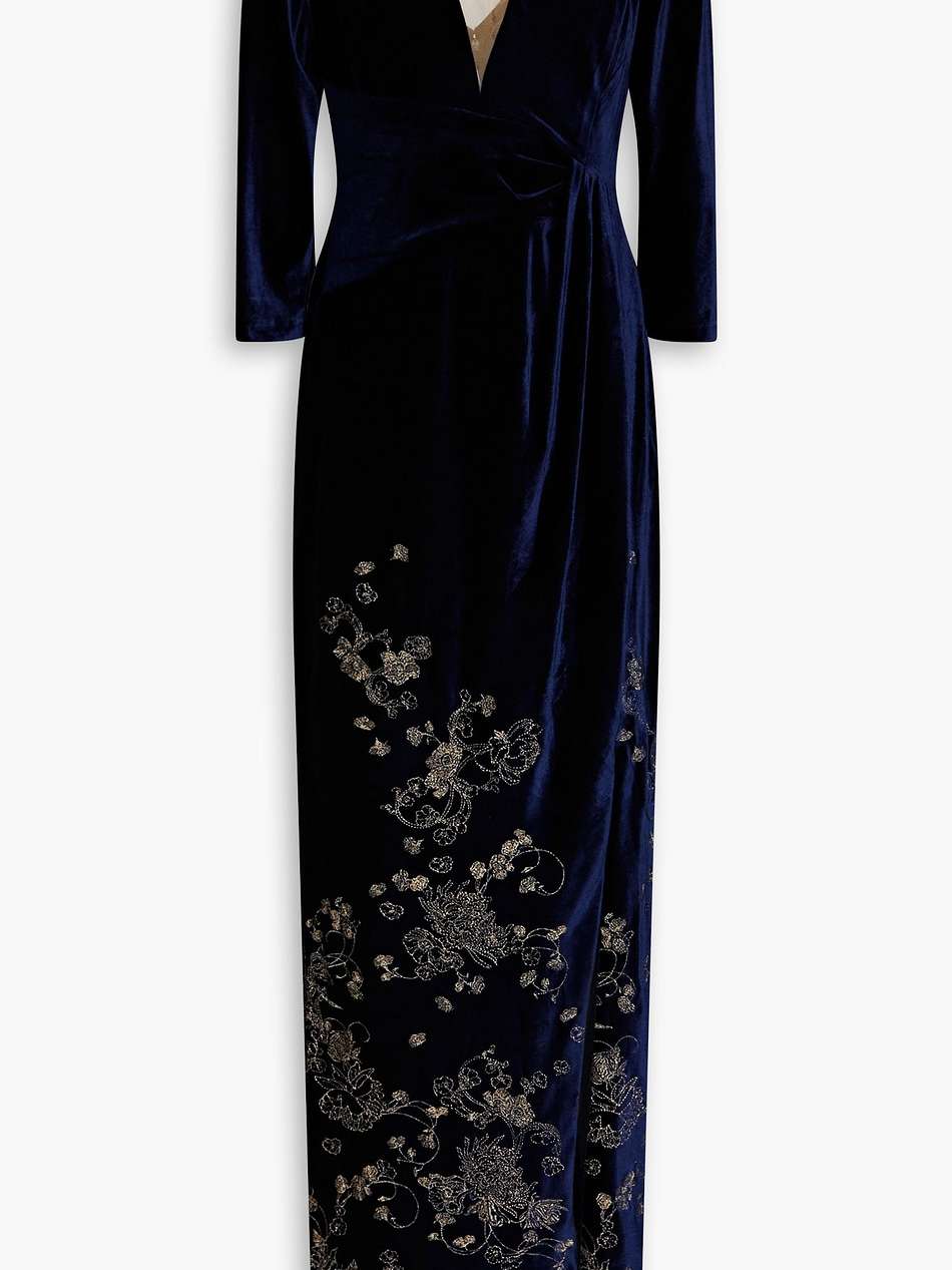 embroidered stretch-velvet gown