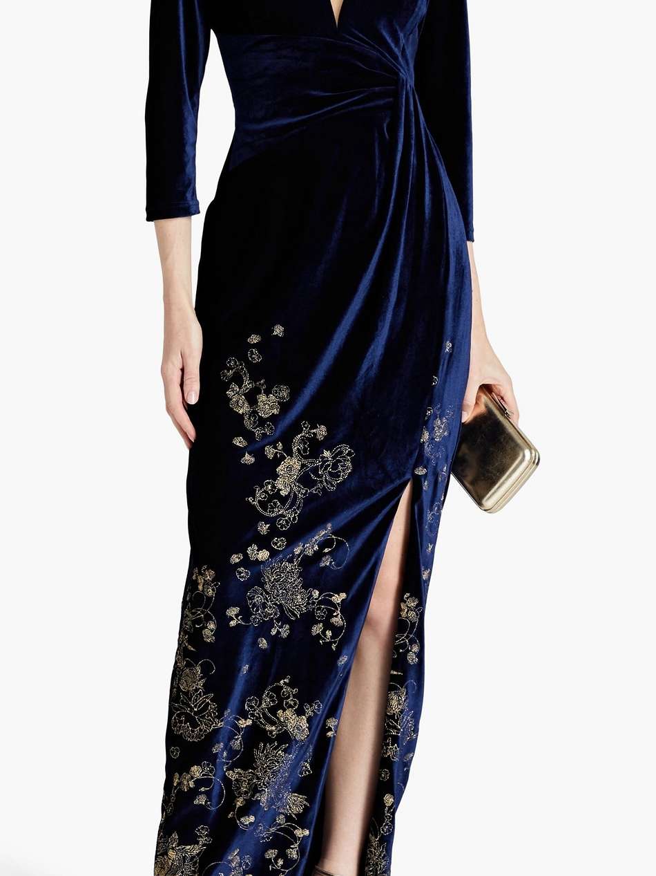 embroidered stretch-velvet gown