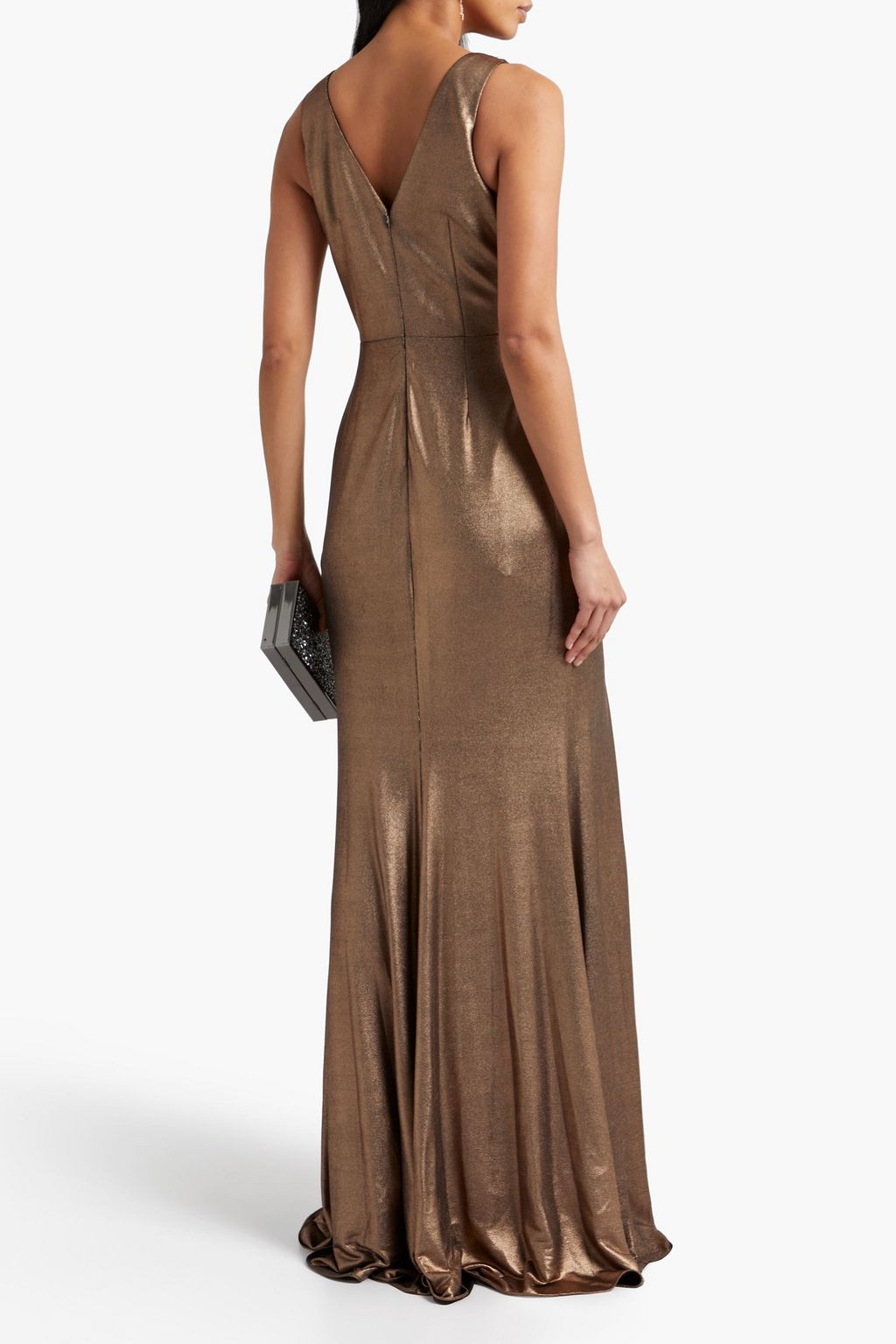MARCHESA NOTTE Embellished metallic stretch-jersey gown