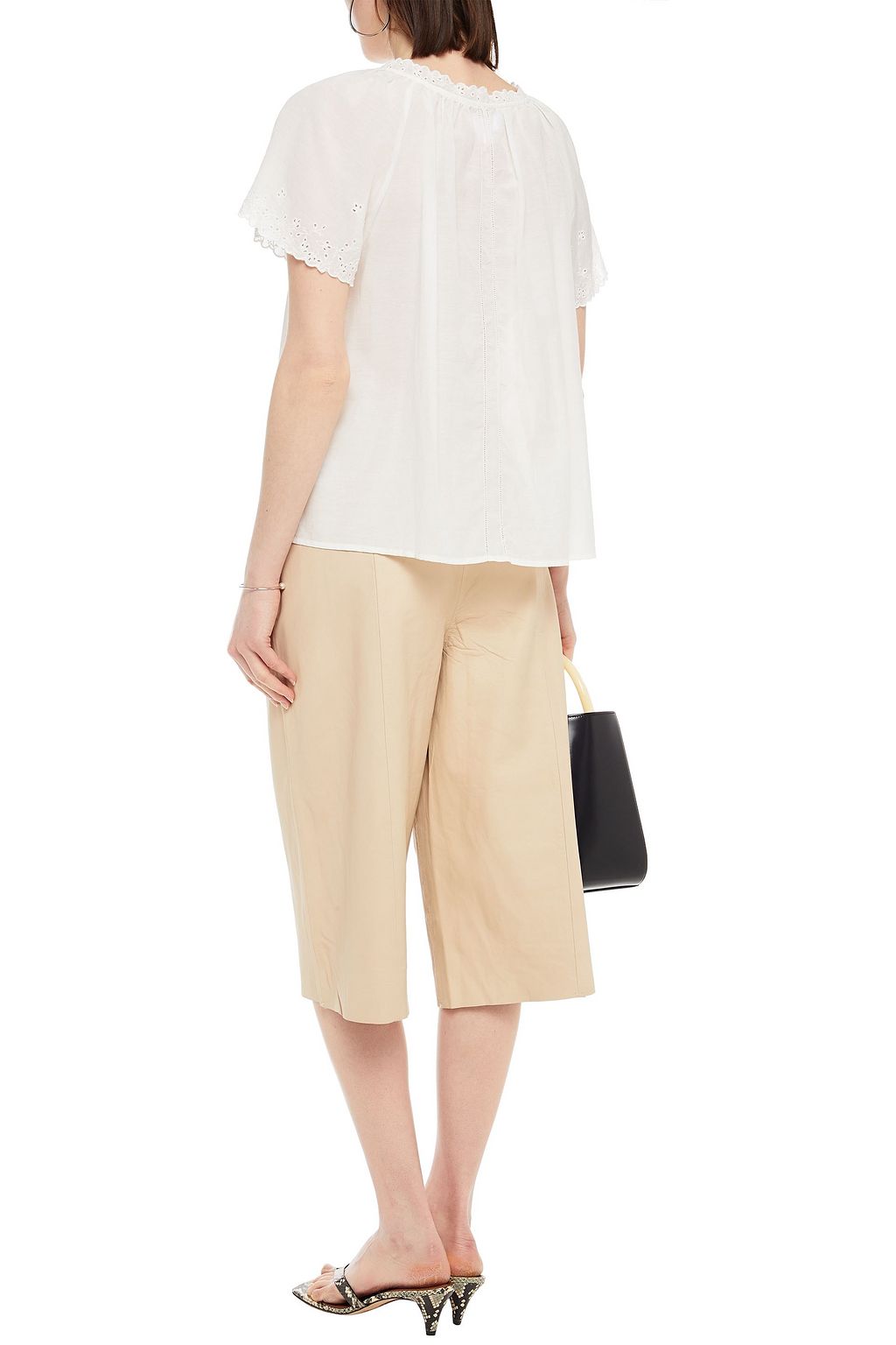 VELVET BY GRAHAM & SPENCER Tie-front pintucked cotton-blend mousseline top