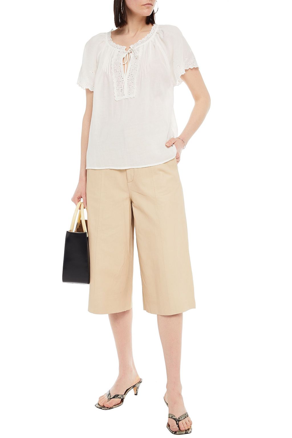 VELVET BY GRAHAM & SPENCER Tie-front pintucked cotton-blend mousseline top