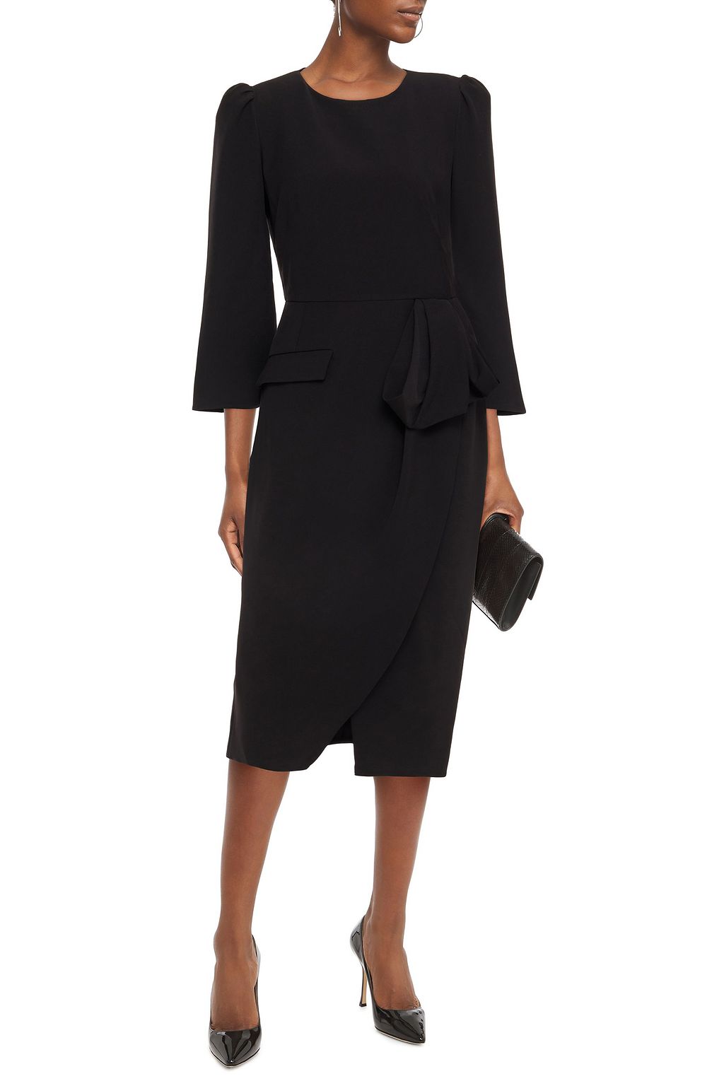 SALONI Valentine wrap-effect bow-embellished crepe midi dress