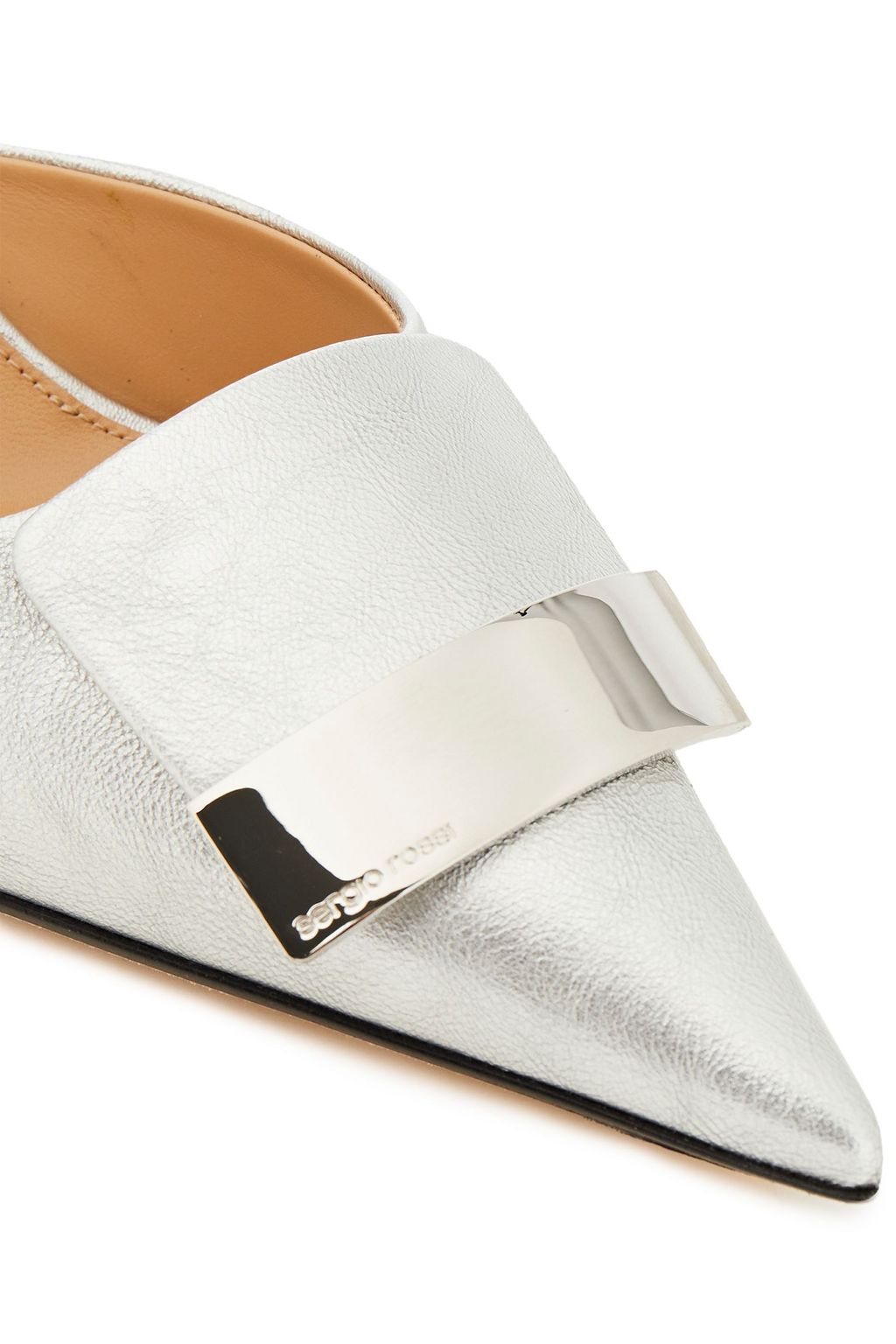 SERGIO ROSSI Embellished metallic textured-leather mules
