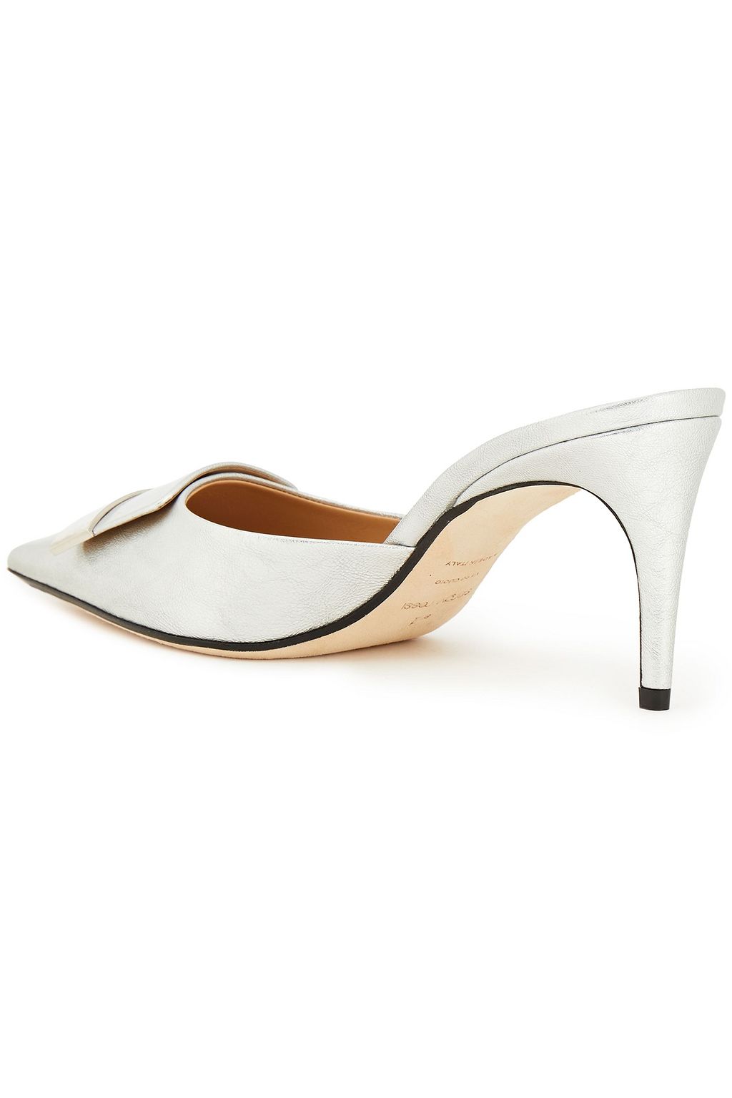 SERGIO ROSSI Embellished metallic textured-leather mules