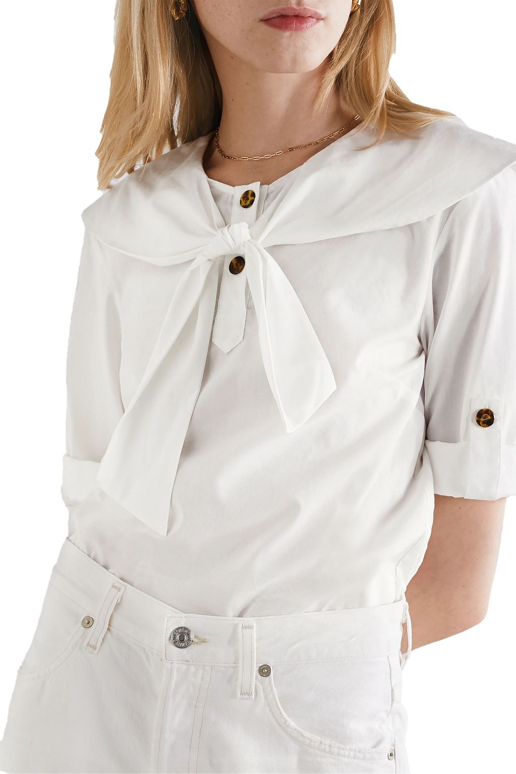 MARYSIA Sailor tie-neck cotton and Lyocell-blend top