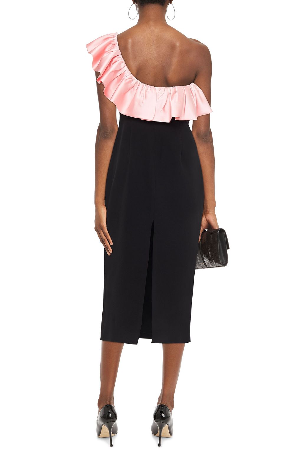 RONNY KOBO One-shoulder satin-trimmed crepe midi dress