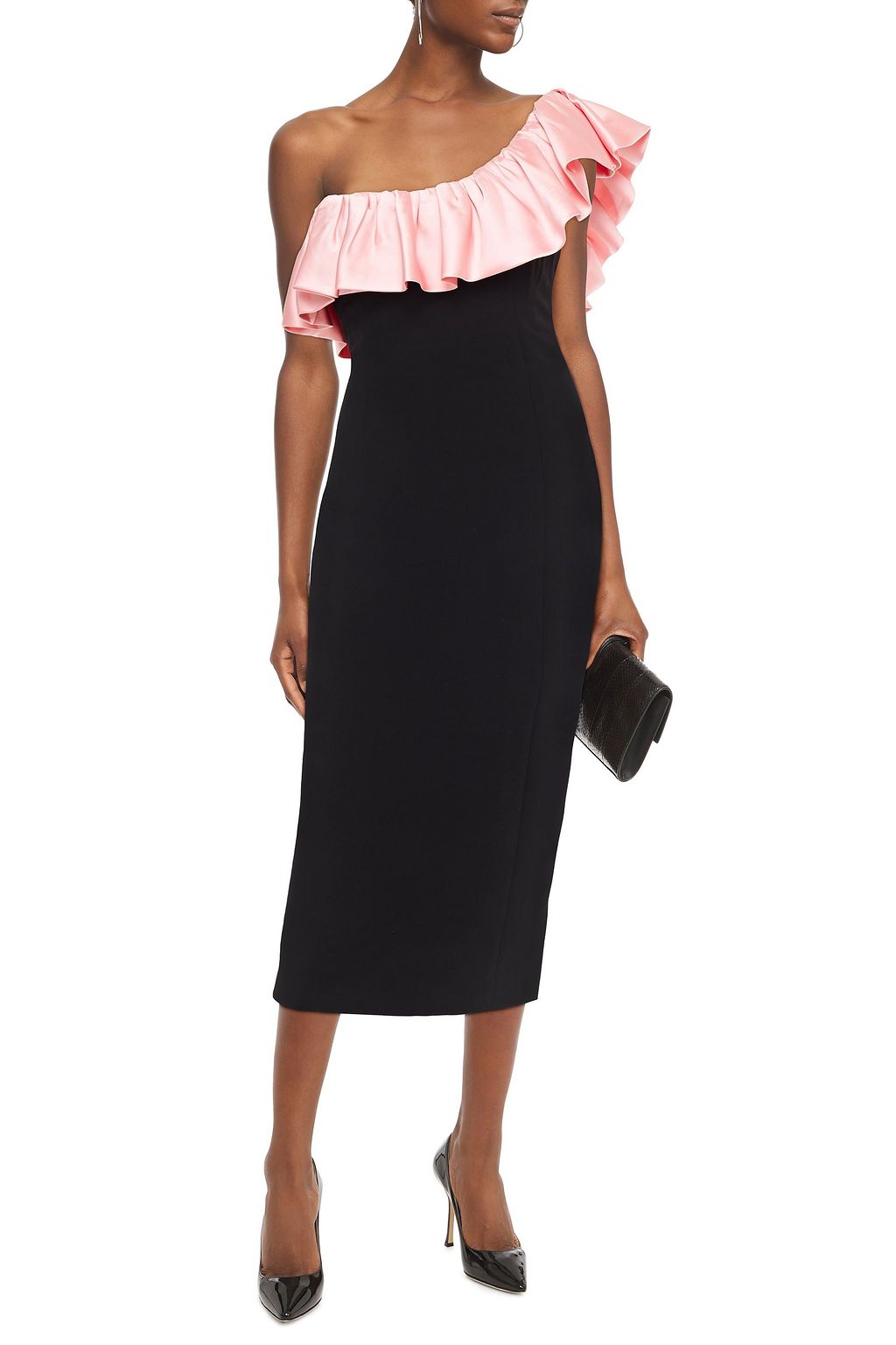 RONNY KOBO One-shoulder satin-trimmed crepe midi dress