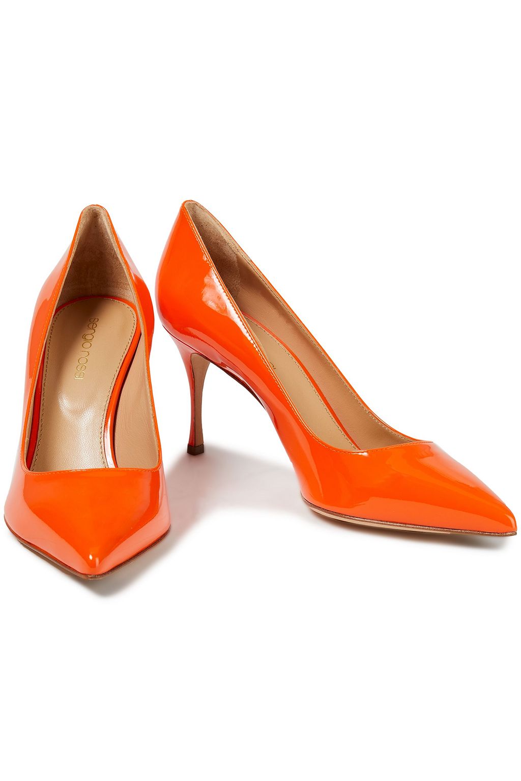 orange leather pumps