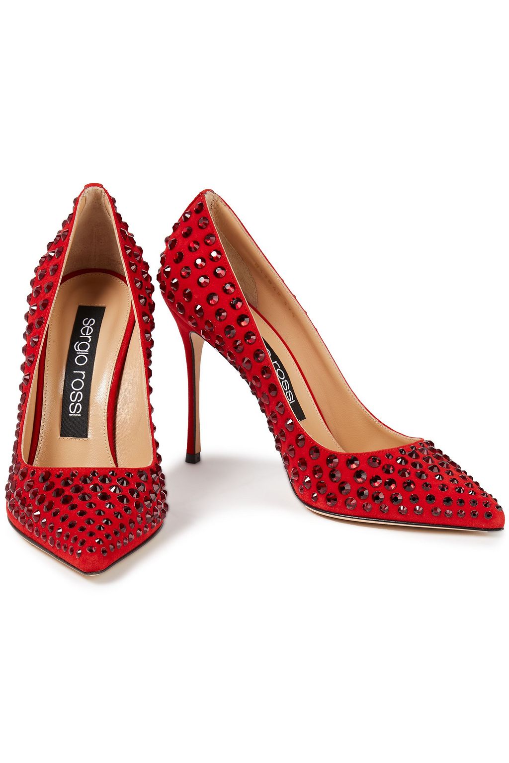 SERGIO ROSSI Crystal-embellished suede pumps