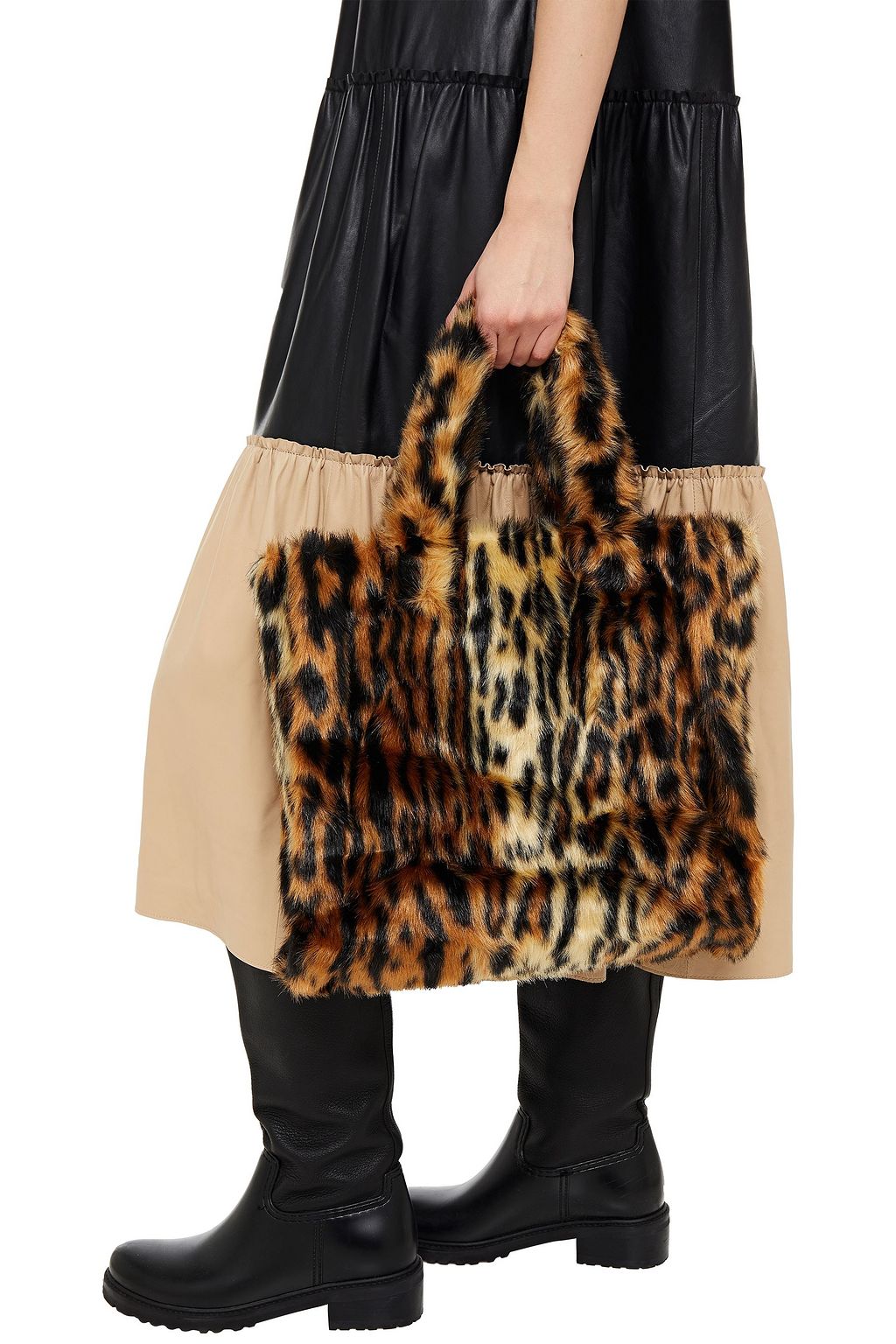 STAND STUDIO Lola tiger-print faux fur tote