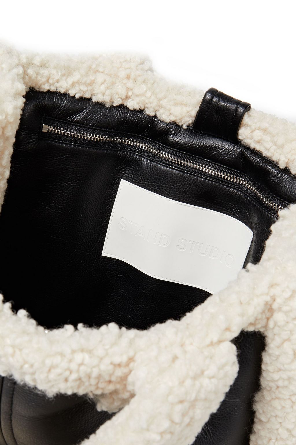 STAND STUDIO Lolita two-tone faux shearling and leather tote
