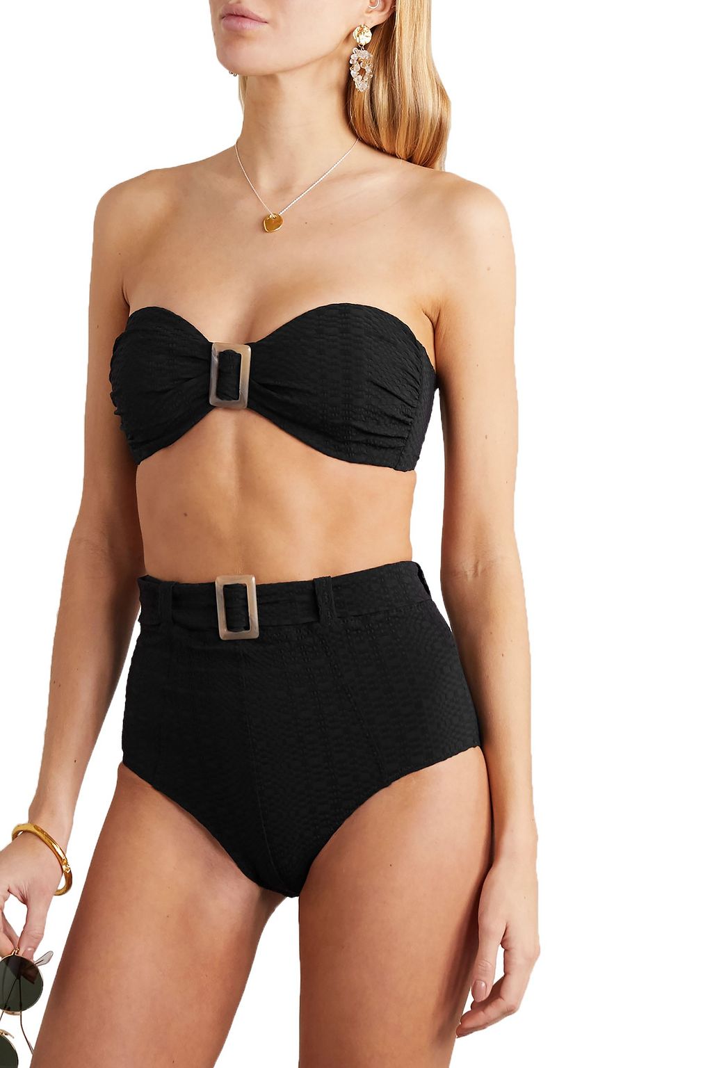 LISA MARIE FERNANDEZ Embellished belted seersucker bikini