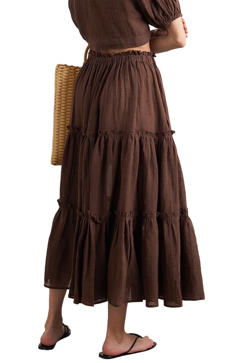 LISA MARIE FERNANDEZ Ruffled linen-gauze midi skirt