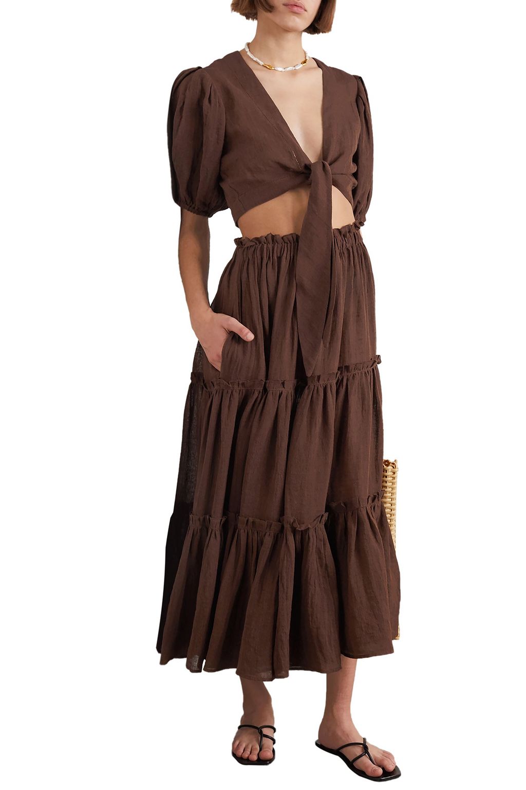 LISA MARIE FERNANDEZ Ruffled linen-gauze midi skirt