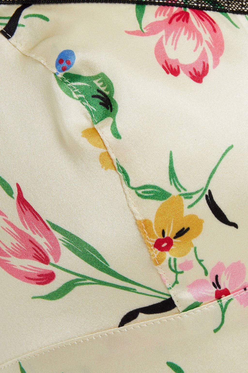 MORGAN LANE Lace-trimmed floral-print silk-blend satin pajama top