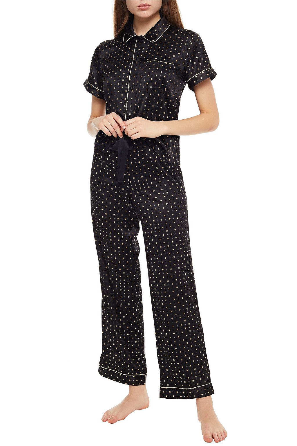 MORGAN LANE Tami printed silk-blend satin pajama top