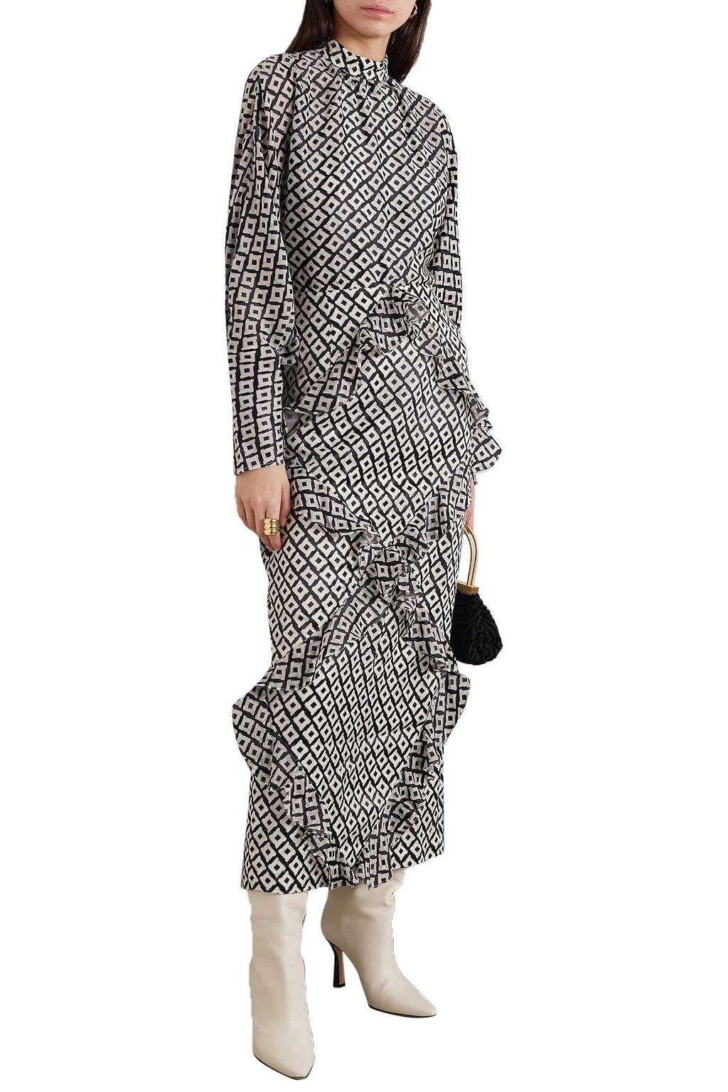 SALONI Alek ruffled devoré chiffon midi dress