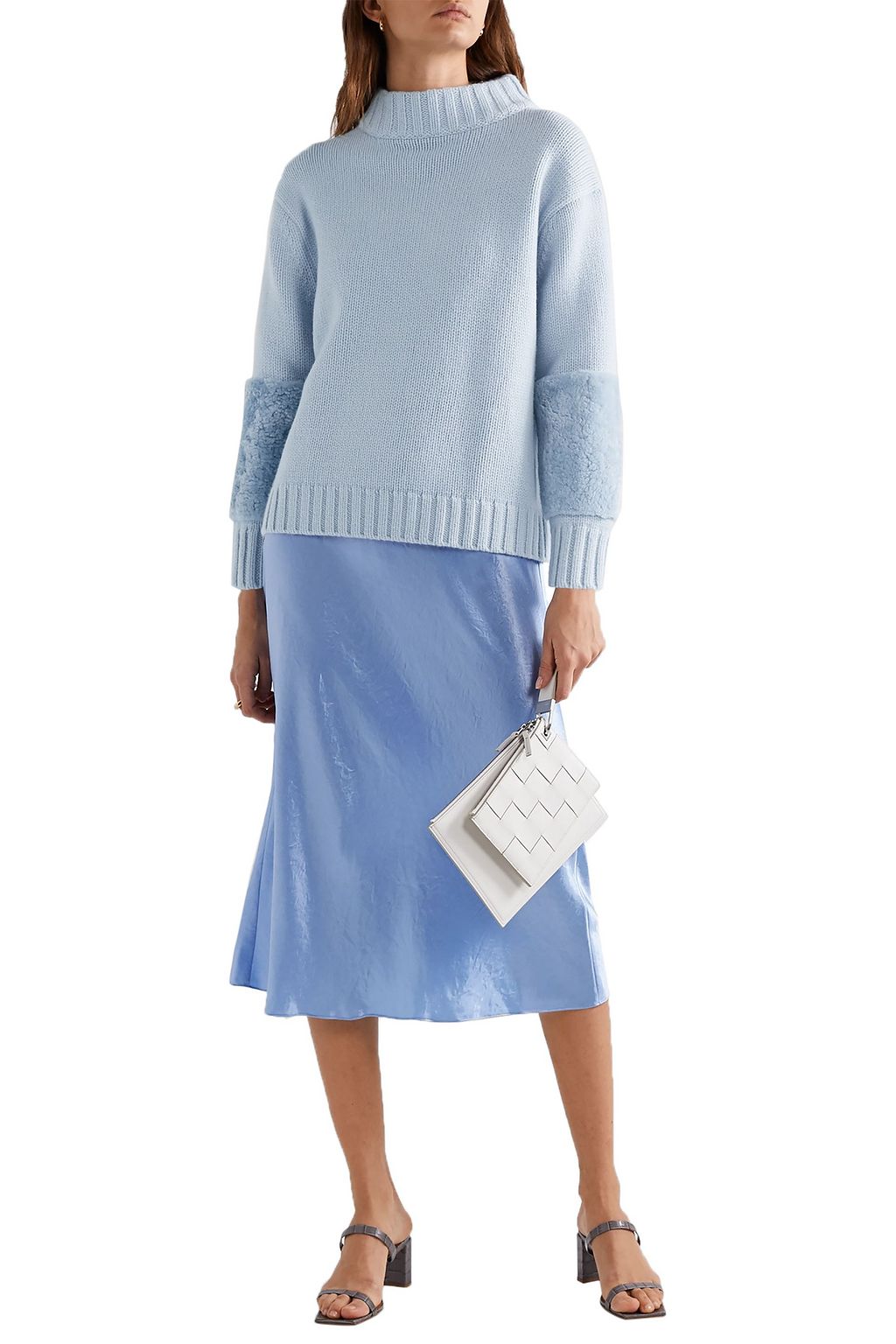 LAPOINTE Shearling-trimmed merino wool and cashmere-blend sweater